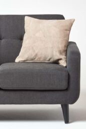 Homescapes Real Leather Suede Cushion with Feather Filling in Cream - Size: 45 cm x 45 cm - thumbnail 4