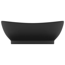 Berkfield Home Luxury Basin Overflow Oval Matt Black 58.5x39 cm Ceramic - thumbnail 3