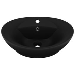 Berkfield Home Luxury Basin Overflow Oval Matt Black 58.5x39 cm Ceramic - thumbnail 2
