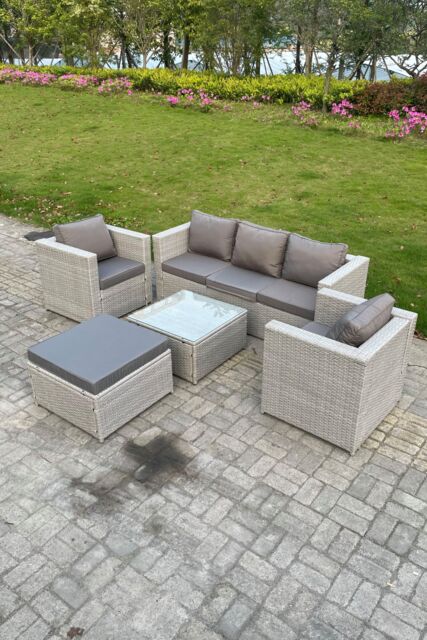 Fimous 6 Seater PE Wicker Light Grey Rattan Sofa Set Garden Furniture Patio Furniture - image 1
