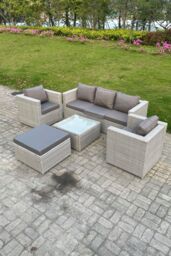 Fimous 6 Seater PE Wicker Light Grey Rattan Sofa Set Garden Furniture Patio Furniture - thumbnail 2