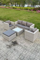 Fimous 6 Seater PE Wicker Light Grey Rattan Sofa Set Garden Furniture Patio Furniture - thumbnail 1