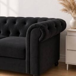 Sofaya Hampton 4 Seater L Shape Chesterfield Sofa Velvet Left Hand Chaise in Black - Size: 4 Person - thumbnail 5