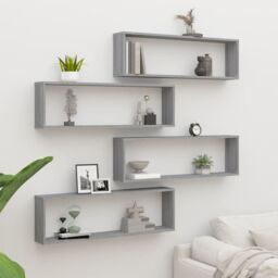 Berkfield Home Wall Cube Shelves 4 pcs Grey Sonoma 100x15x30 cm Engineered Wood - Size: 100 x 15 x 30 cm - thumbnail 1