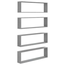 Berkfield Home Wall Cube Shelves 4 pcs Grey Sonoma 100x15x30 cm Engineered Wood - Size: 100 x 15 x 30 cm - thumbnail 2