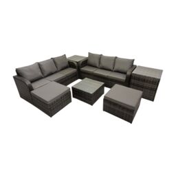 Fimous Rattan Garden Outdoor Furniture Set with 2 Big Stools 2 Side Table in Dark Grey - thumbnail 2
