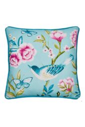 Dreams & Drapes 'Amelle' Outdoor Water & UV Resistant Garden Filled Bench Cushion in Blue - Size: 43 cm x 43 cm - thumbnail 2