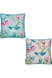 Dreams & Drapes 'Amelle' Outdoor Water & UV Resistant Garden Filled Bench Cushion in Blue - Size: 43 cm x 43 cm - thumbnail 4