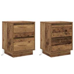 Berkfield Home Modern Bedside Cabinets with LED Lights 2 pcs Old Wood 39x34.5x50 cm in Brown - thumbnail 3