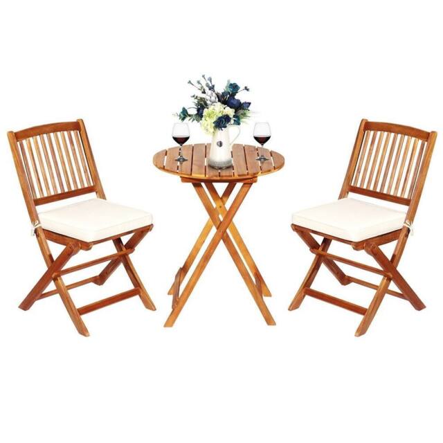 Costway 3PCS Outdoor Folding Bistro Set Garden Chair & Table Set W/Cushions in White - image 1
