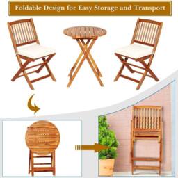 Costway 3PCS Outdoor Folding Bistro Set Garden Chair & Table Set W/Cushions in White - thumbnail 8