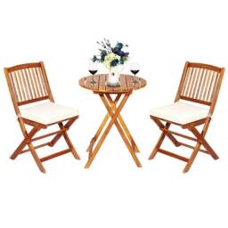 Costway 3PCS Outdoor Folding Bistro Set Garden Chair & Table Set W/Cushions in White