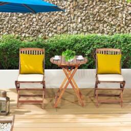 Costway 3PCS Outdoor Folding Bistro Set Garden Chair & Table Set W/Cushions in White - thumbnail 5