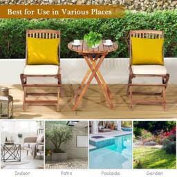 Costway 3PCS Outdoor Folding Bistro Set Garden Chair & Table Set W/Cushions in White - thumbnail 9