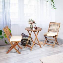 Costway 3PCS Outdoor Folding Bistro Set Garden Chair & Table Set W/Cushions in White - thumbnail 4