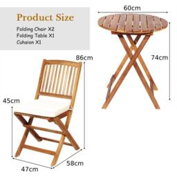 Costway 3PCS Outdoor Folding Bistro Set Garden Chair & Table Set W/Cushions in White - thumbnail 2