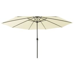 Berkfield Home Outdoor Parasol with LED Lights & Metal Pole 400 cm Sand in Beige - thumbnail 1
