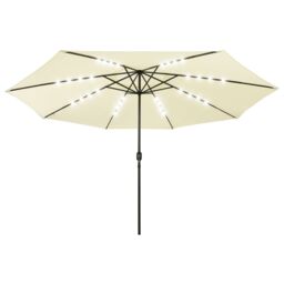 Berkfield Home Outdoor Parasol with LED Lights & Metal Pole 400 cm Sand in Beige - thumbnail 2