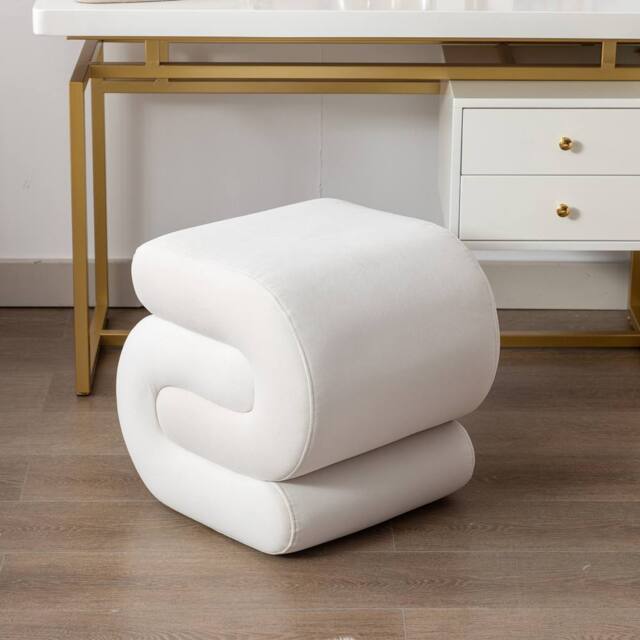 Direct Wicker Velvet Ottoman fabric S-shape stool Wavy Pouf in Ivory - Size: 1 Pack - image 1