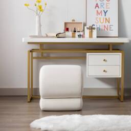 Direct Wicker Velvet Ottoman fabric S-shape stool Wavy Pouf in Ivory - Size: 1 Pack - thumbnail 3