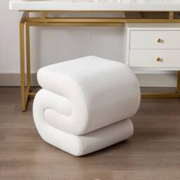 Direct Wicker Velvet Ottoman fabric S-shape stool Wavy Pouf in Ivory - Size: 1 Pack - thumbnail 1