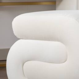 Direct Wicker Velvet Ottoman fabric S-shape stool Wavy Pouf in Ivory - Size: 1 Pack - thumbnail 4