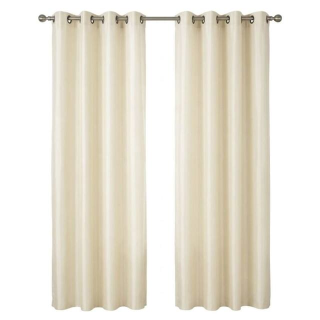 HOME LUXE INTERIOR Cream Faux Silk Fully Lined Eyelet Curtains - 1 Pair - Size: 167 cm width x 137 cm drop - image 1