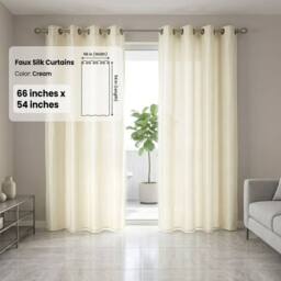 HOME LUXE INTERIOR Cream Faux Silk Fully Lined Eyelet Curtains - 1 Pair - Size: 167 cm width x 137 cm drop - thumbnail 7