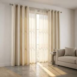 HOME LUXE INTERIOR Cream Faux Silk Fully Lined Eyelet Curtains - 1 Pair - Size: 167 cm width x 137 cm drop - thumbnail 2