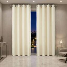 HOME LUXE INTERIOR Cream Faux Silk Fully Lined Eyelet Curtains - 1 Pair - Size: 167 cm width x 137 cm drop - thumbnail 4