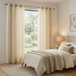 HOME LUXE INTERIOR Cream Faux Silk Fully Lined Eyelet Curtains - 1 Pair - Size: 167 cm width x 137 cm drop - thumbnail 3