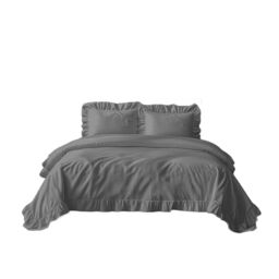 Snug City Duvet Cover & Pillowcase Set Trendy Polycotton Frilled Design Linen in Silver - Size: Super King - thumbnail 2