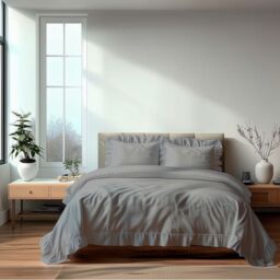 Snug City Duvet Cover & Pillowcase Set Trendy Polycotton Frilled Design Linen in Silver - Size: Super King - thumbnail 1