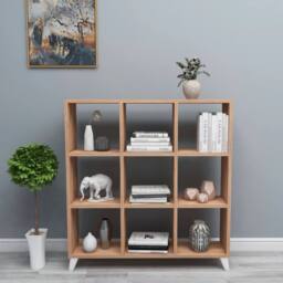 Havendro Sapphire Oak 9 Cube Bookcase Storage Cabinet with Legs in Light Brown - thumbnail 3