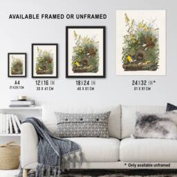 "Artery8 Meadowlark Bird False Foxglove Audubon Wall Art Print Poster in White - Size: W24"" x H32""" - thumbnail 3