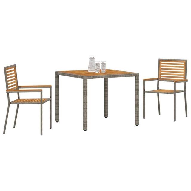 Berkfield Home Modern 3 Piece Garden Dining Set Grey Poly Rattan Acacia - image 1