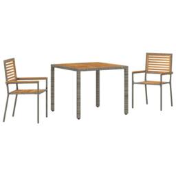 Berkfield Home Modern 3 Piece Garden Dining Set Grey Poly Rattan Acacia - thumbnail 3