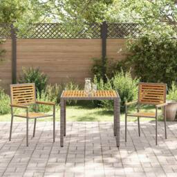 Berkfield Home Modern 3 Piece Garden Dining Set Grey Poly Rattan Acacia - thumbnail 4