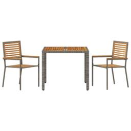 Berkfield Home Modern 3 Piece Garden Dining Set Grey Poly Rattan Acacia - thumbnail 7