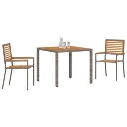 Berkfield Home Modern 3 Piece Garden Dining Set Grey Poly Rattan Acacia - thumbnail 1