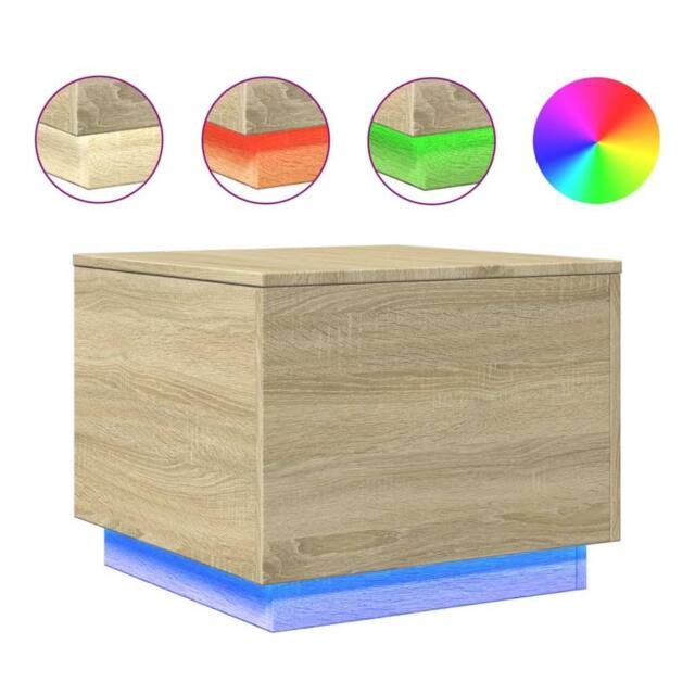 Berkfield Home Coffee Table with LED Lights Sonoma Oak 50x50x40 cm in Light Tan - Size: 50 x 50 x 40 cm - image 1