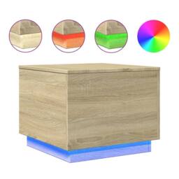 Berkfield Home Coffee Table with LED Lights Sonoma Oak 50x50x40 cm in Light Tan - Size: 50 x 50 x 40 cm - thumbnail 1