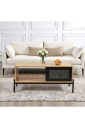 Living and Home Rattan Coffee Table with Storage for Living Room in Brown