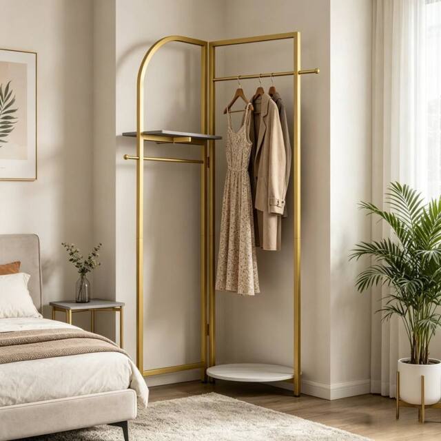 KORVIXA Freestanding Corner Clothing Racks in Gold - image 1