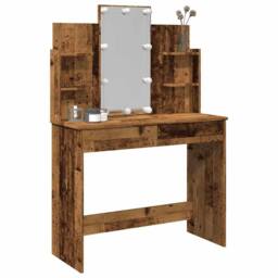 Berkfield Home Dressing Table with LED Lights Old Wood 96x40x142 cm in Brown - Size: 96 x 40 x 142 cm - thumbnail 2