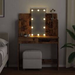 Berkfield Home Dressing Table with LED Lights Old Wood 96x40x142 cm in Brown - Size: 96 x 40 x 142 cm - thumbnail 4
