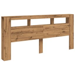 Berkfield Home LED Headboard Artisan Oak 220x18.5x103.5 cm Engineered Wood in Brown - thumbnail 3