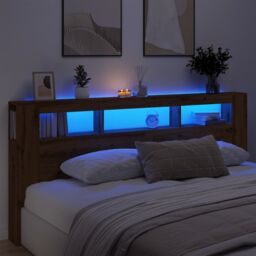 Berkfield Home LED Headboard Artisan Oak 220x18.5x103.5 cm Engineered Wood in Brown - thumbnail 1