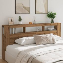 Berkfield Home LED Headboard Artisan Oak 220x18.5x103.5 cm Engineered Wood in Brown - thumbnail 4