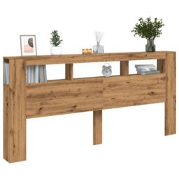 Berkfield Home LED Headboard Artisan Oak 220x18.5x103.5 cm Engineered Wood in Brown - thumbnail 5